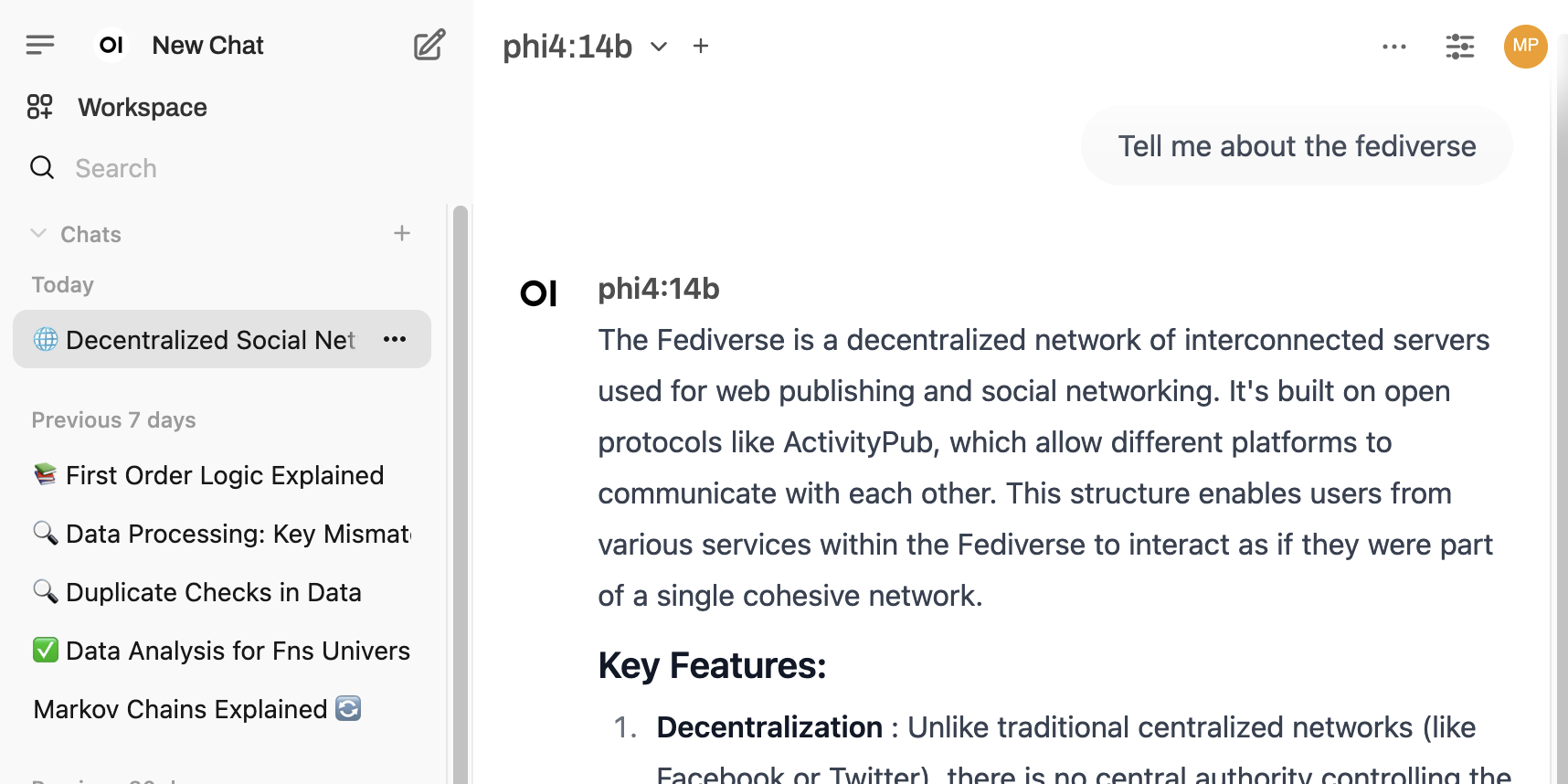 Ollama in Open WebUI interface